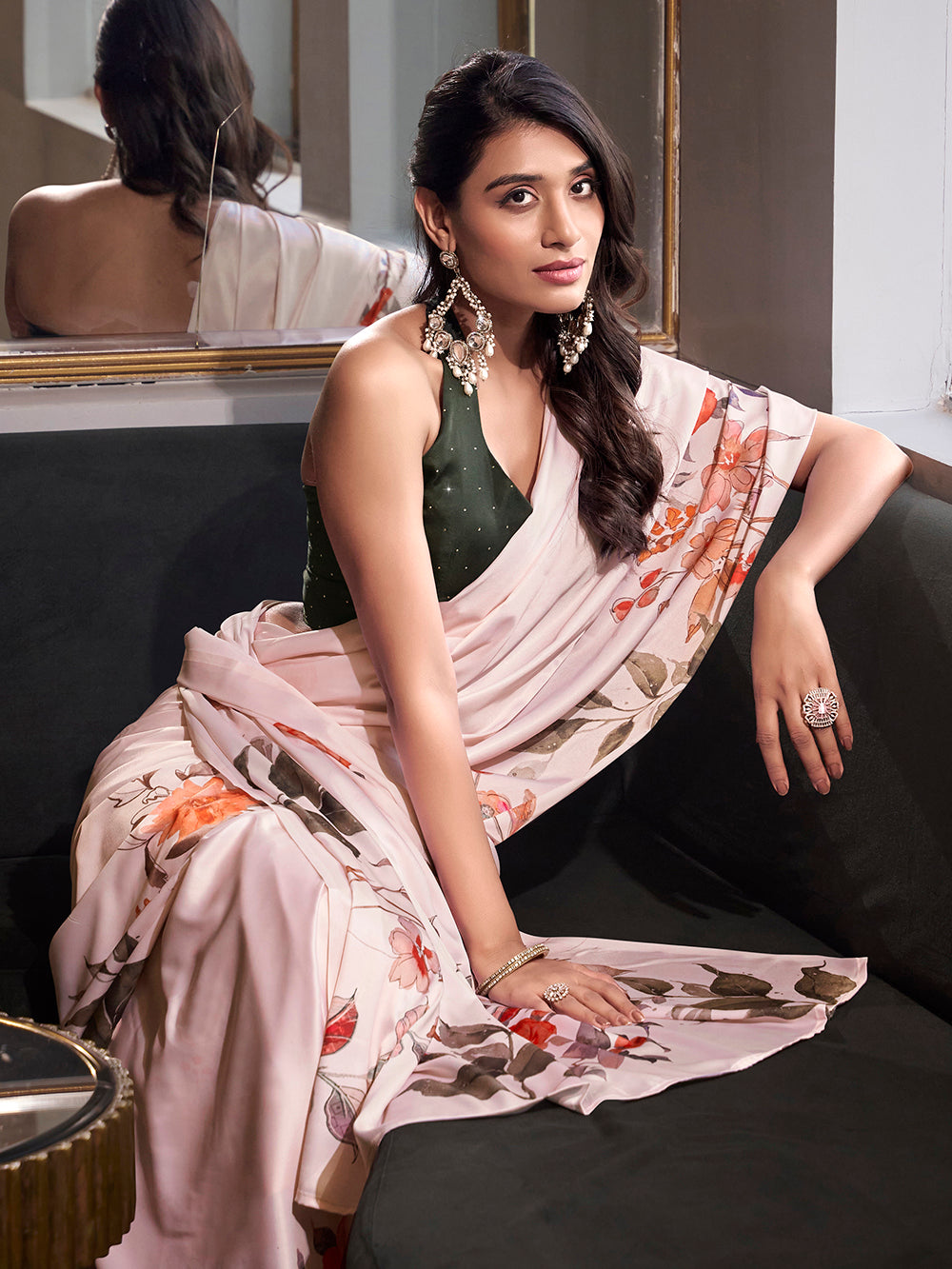 Designer satin silk saree for festive wear