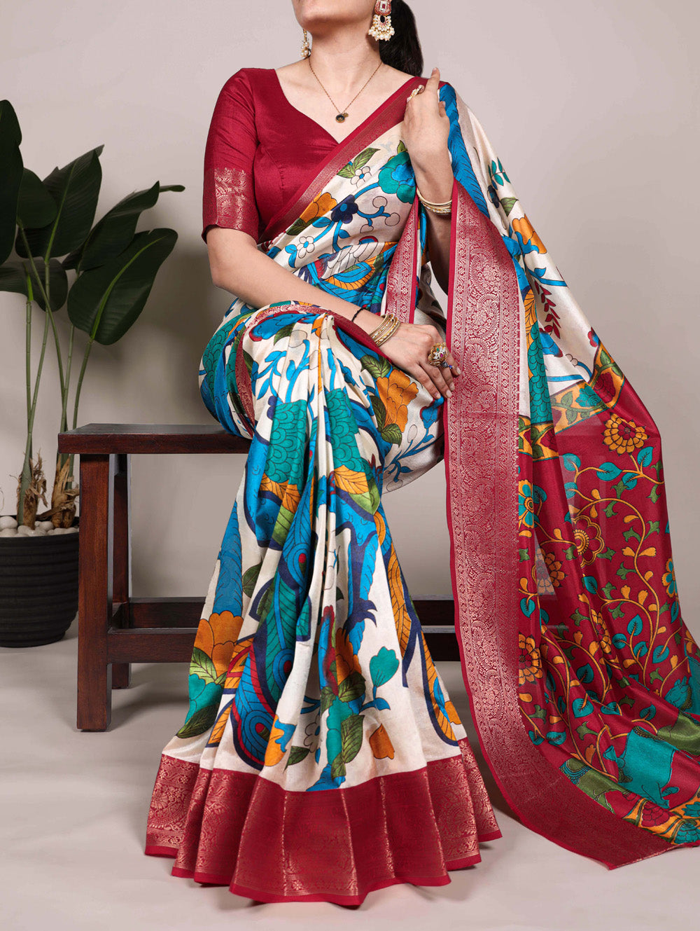 Off white tussar silk saree with zari border