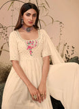 Off White Georgette Embroidery Designer Paistani Suit