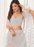 Off White Net Indian Wedding Function Lehenga Choli