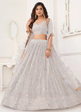 Off White Net Indian Wedding Function Lehenga Choli