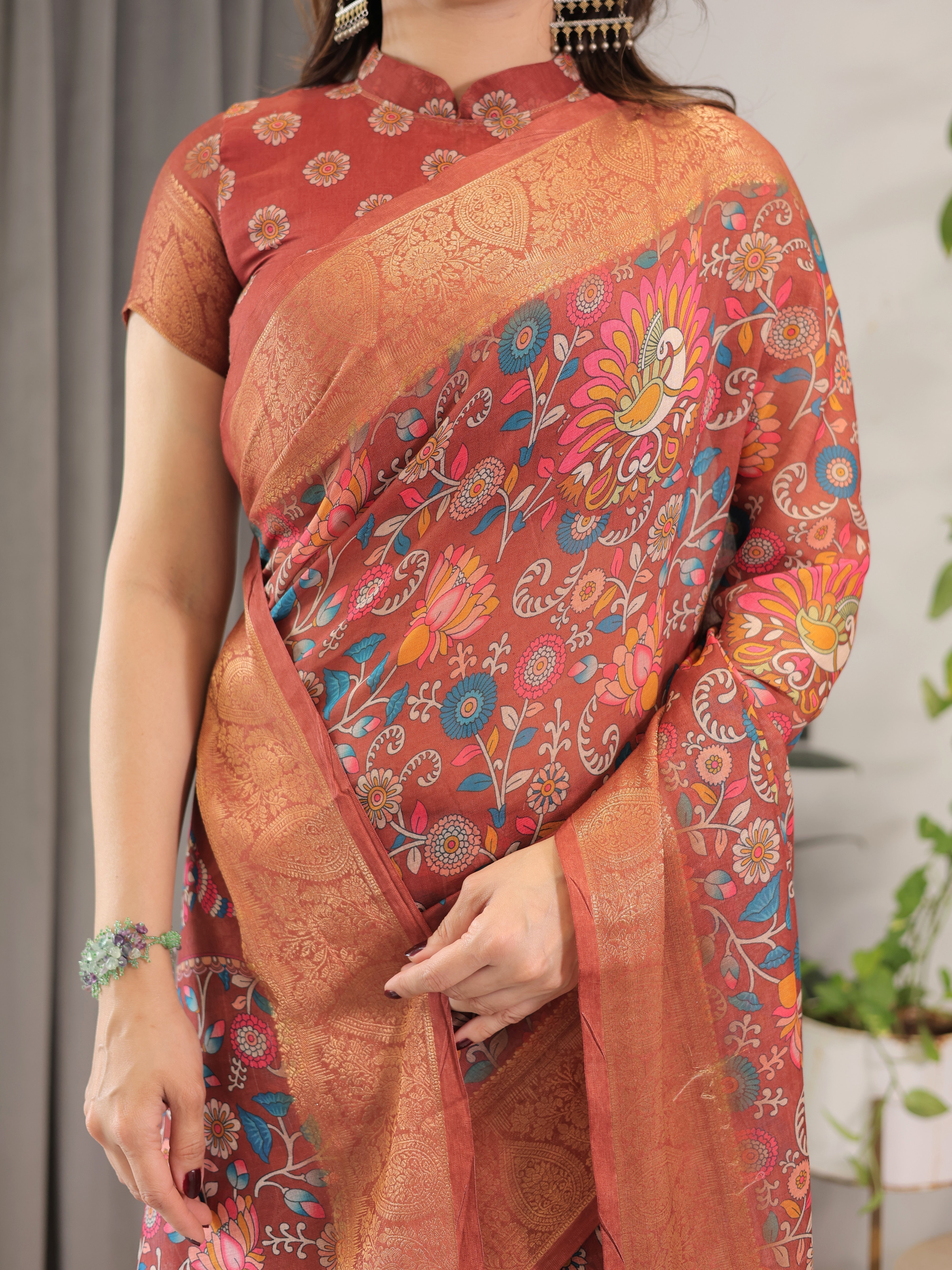 Cotton linen saree for office wear