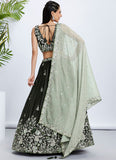 Olive Bridesmaid style Raw Silk Lehenga Set with Sequins and Thread Embroidery