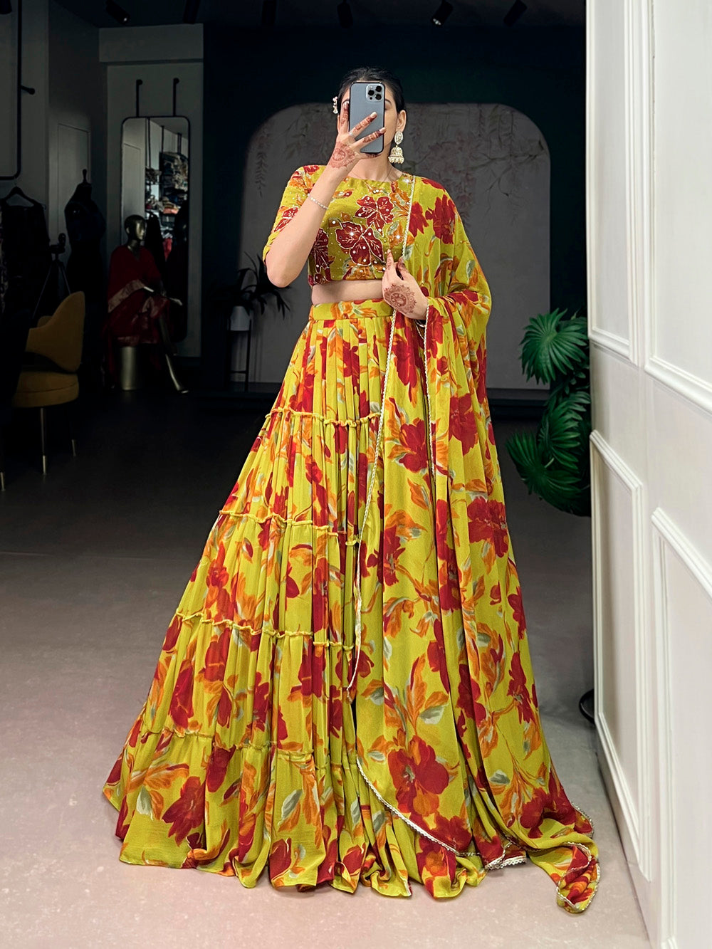 yellow marble lehenga with dupatta