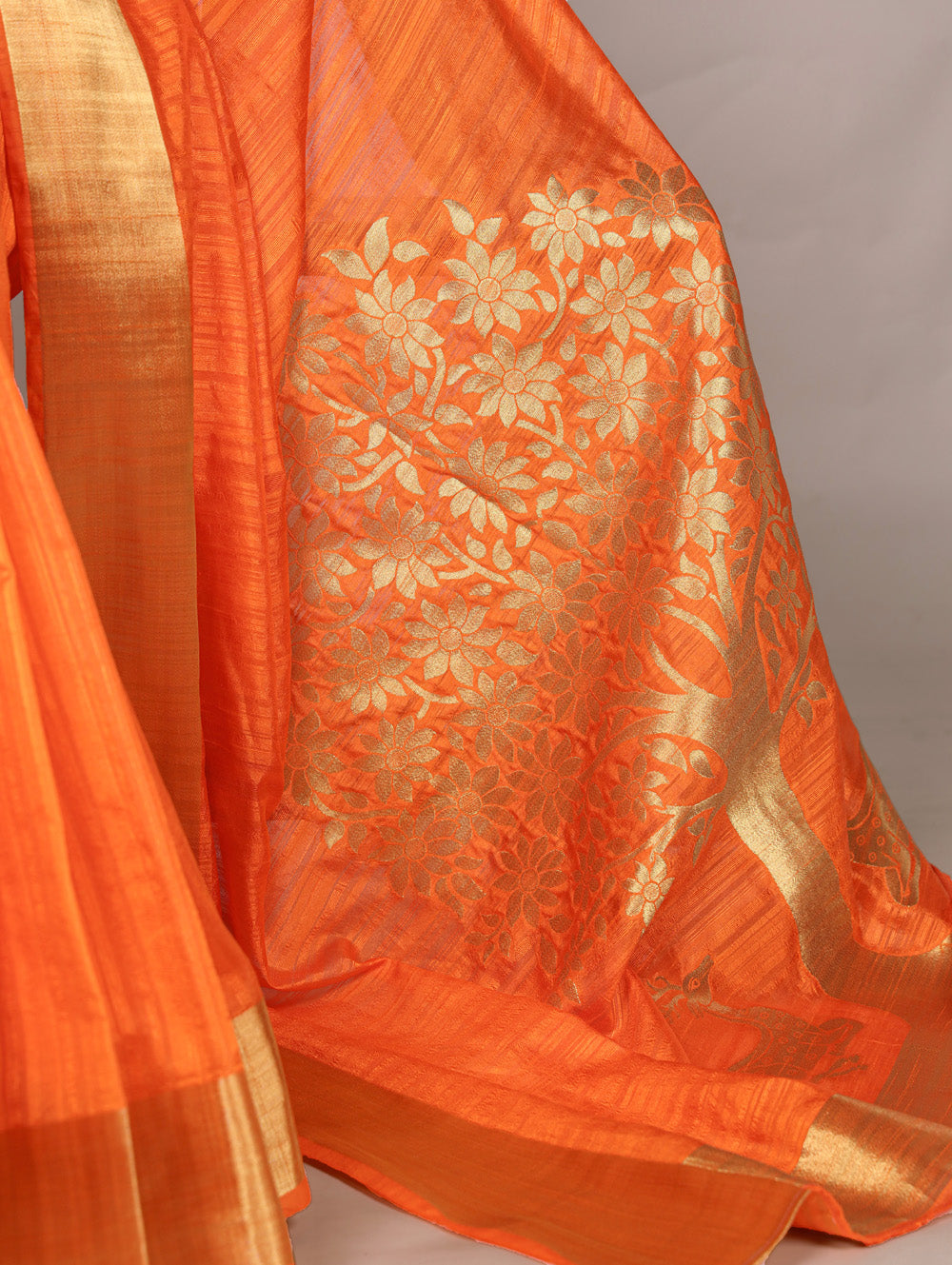 Elegant orange raw silk saree