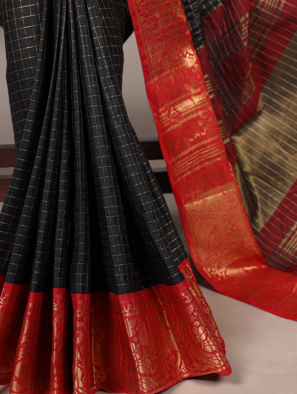 Traditional black saree poly cotton fabric