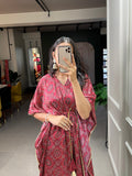 Maroon Color Digital Print With Gotta Patti Lace Border Gaji Silk Kaftan