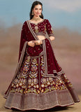 Maroon Sangeet Bridal Lehenga | Georgette Sequins & Zari Embroidered Set