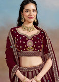 Regal Maroon Georgette Embroidered Lehenga with Sequins & Zari for Sangeet
