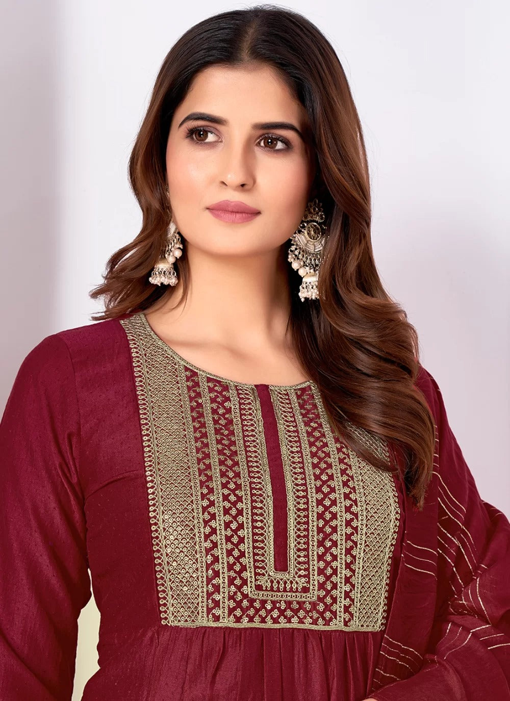 Maroon Readymade Suit for Women | Silk Sequin Embroidered Suit with Banarasi Dupatta