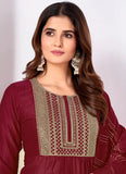 Maroon Readymade Suit for Women | Silk Sequin Embroidered Suit with Banarasi Dupatta