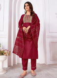 Maroon vertical silk readymade suit with heavy sequin embroidery and Banarasi dupatta for women