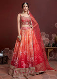 Orange Beads and Stones Silk Lehenga Choli Set with Dupatta