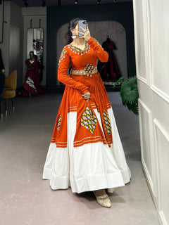 Orange Color Gamthi Work With Gotta Patti Lace Design Lehenga Choli