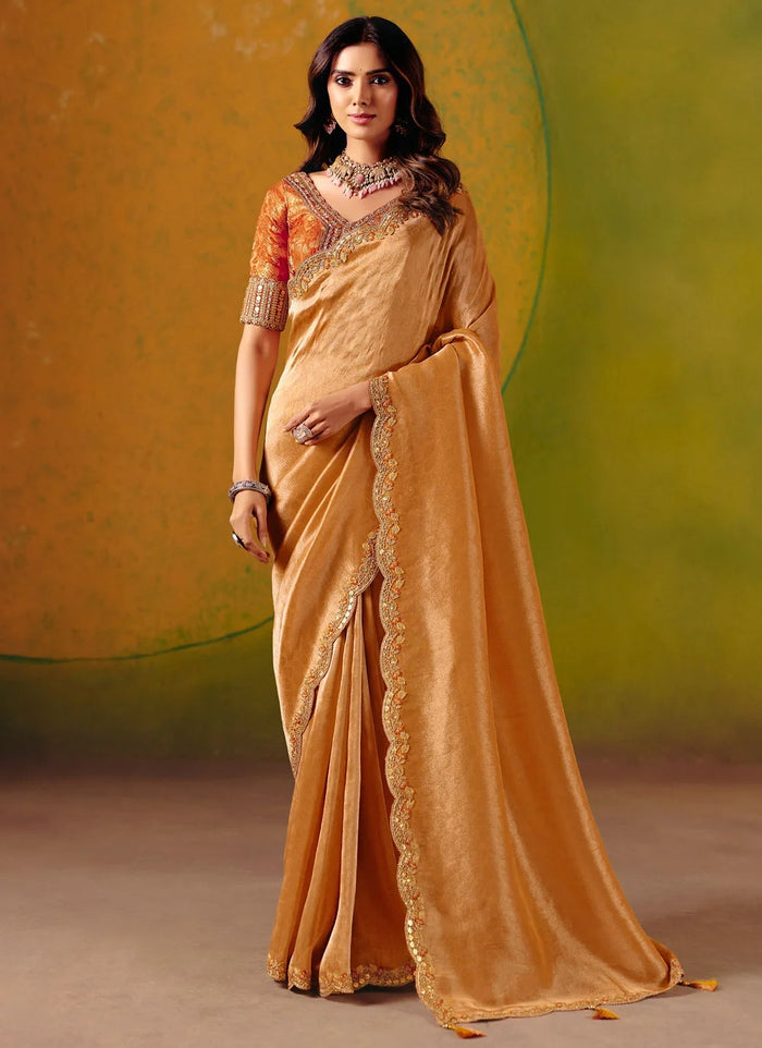 Orange Designer Saree for Mehendi & Sangeet