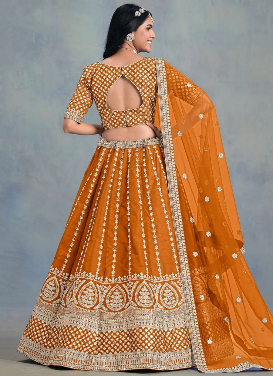Elegant Orange Mehendi Ceremony Lehenga