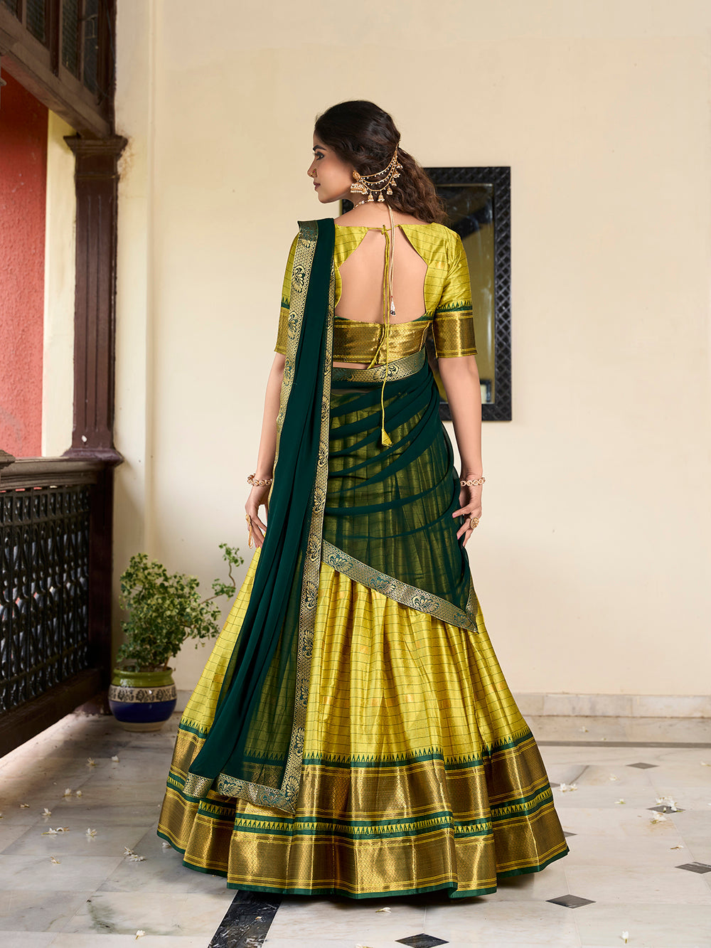 Parrot Color Weaving Work With Paithani Concept Cotton Silk Lehenga Choli
