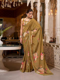 Brown plain saree with matching blouse fabric