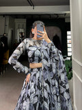 Black Color Printed With Hotfix Tubby Silk Lehenga Choli