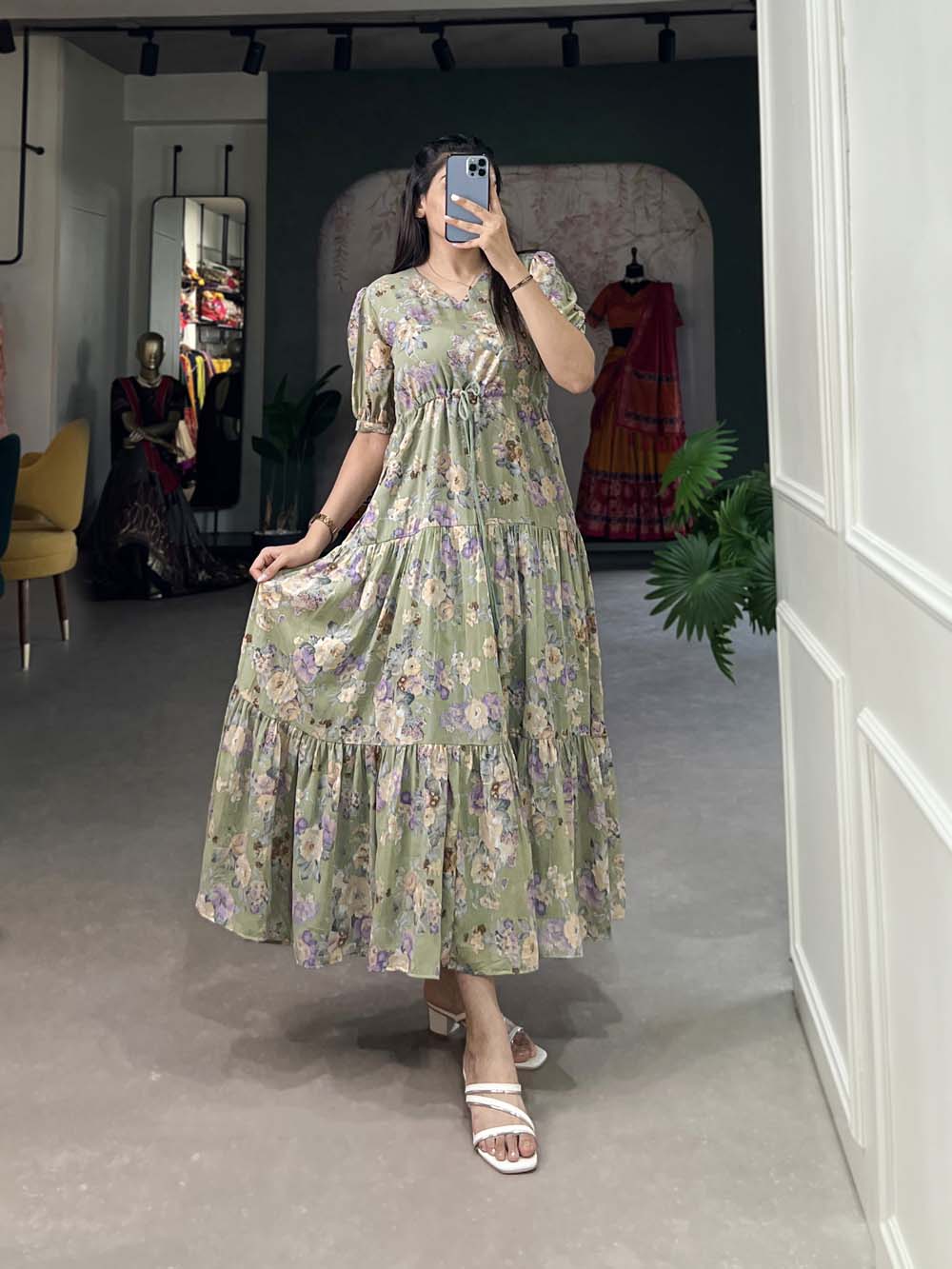 Pista Color Floral Print Georgette Dress