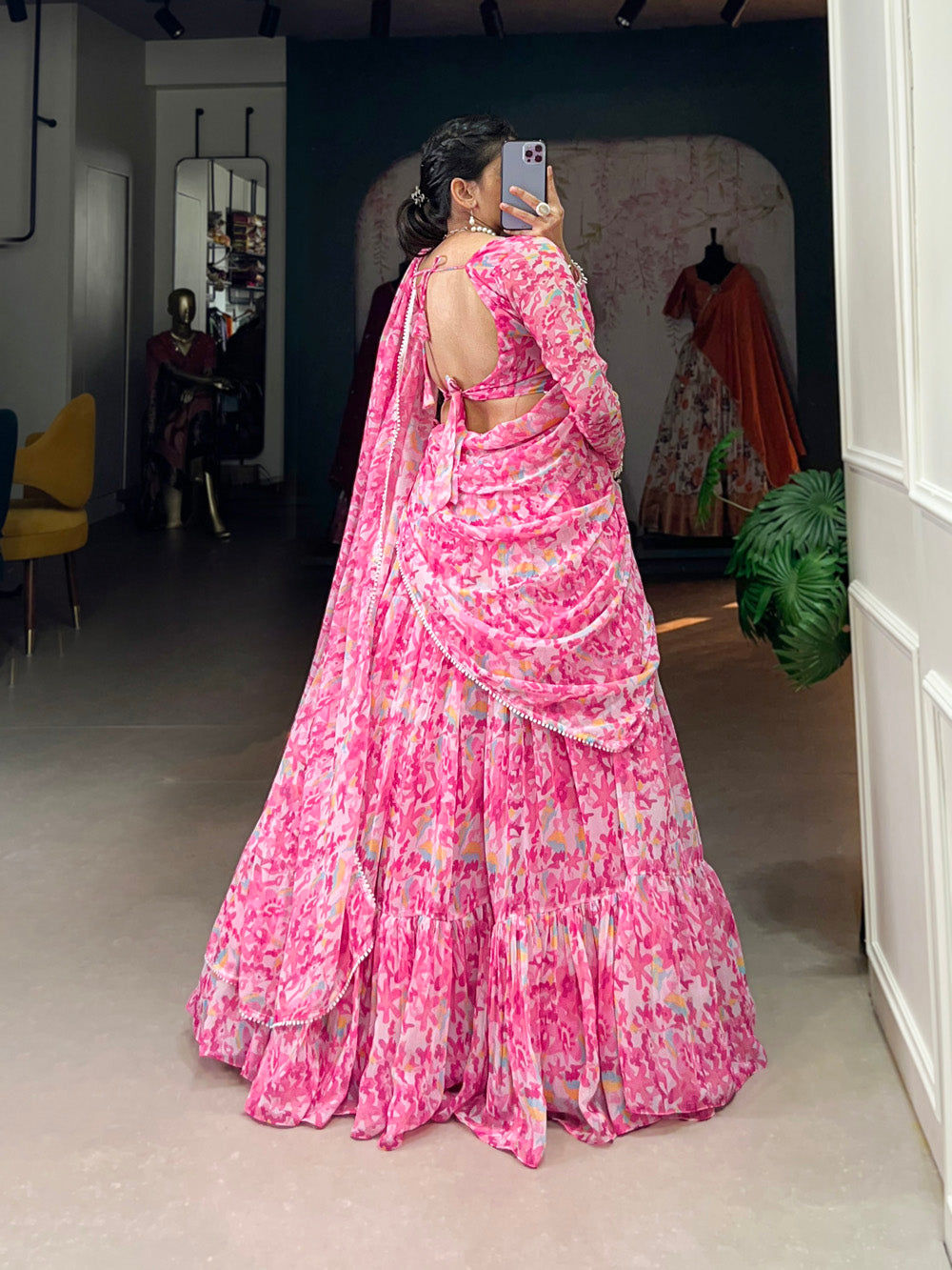 Pink Color Printed With Georgette Lehenga Choli
