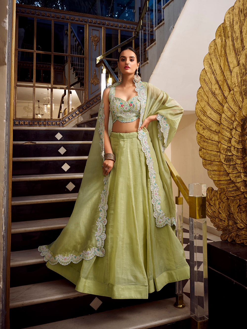 Tea Color Sequins And Thread Embroidery Work Gold Crush Lehenga Choli