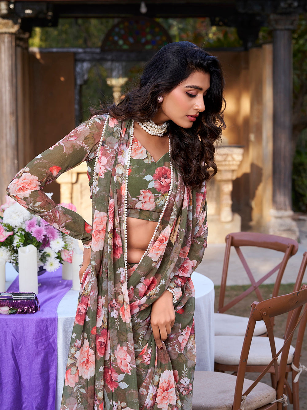 Weightless mehendi printed saree for women