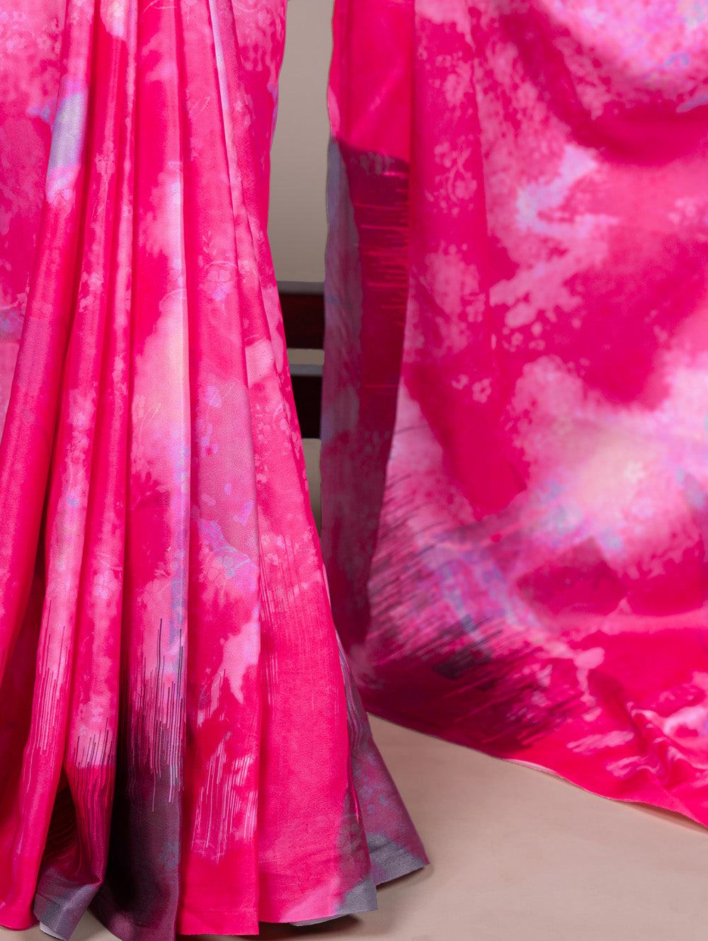 Pink Color Printed Satin Silk Saree
