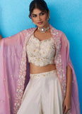 Cream Pink Indo Western Co-Ord Set with Embroidered Cape for Women