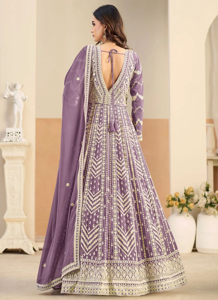 Elegant pastel lavender engagement wear Anarkali suit
