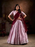 Light Pink Color South Indian Weaving Work Jacquard Silk Lehenga Choli