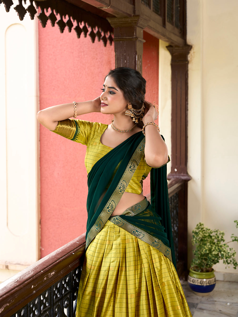 Parrot Color Weaving Work With Paithani Concept Cotton Silk Lehenga Choli