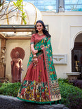 Salmon Color Kalamkari Print With Foil Work Tussar Silk Lehenga Choli