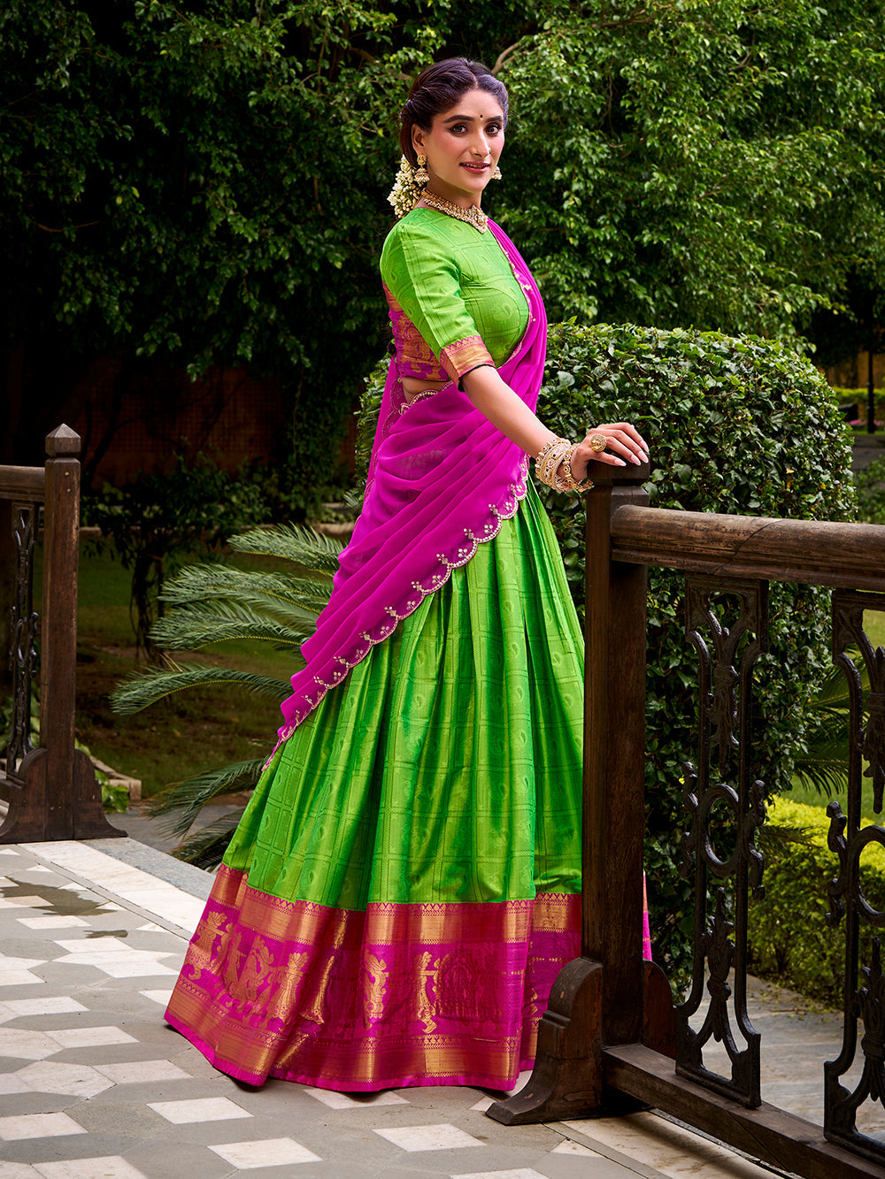 Parrot Green Lehenga with Georgette Embroidered Dupatta