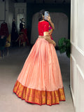 Semi-stitched peach lehenga skirt with 3.80m flair