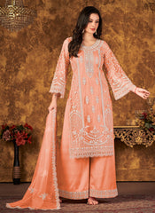 Peach Color Net Ethnic Palazo Salwar Suit For Women