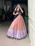 Peach lehenga with sequins and thread work