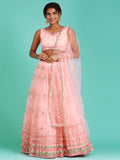 Peach Embroidered Engagement Wear Net Chaniya Choli