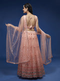 Peach Embroidered Engagement Wear Net Chaniya Choli