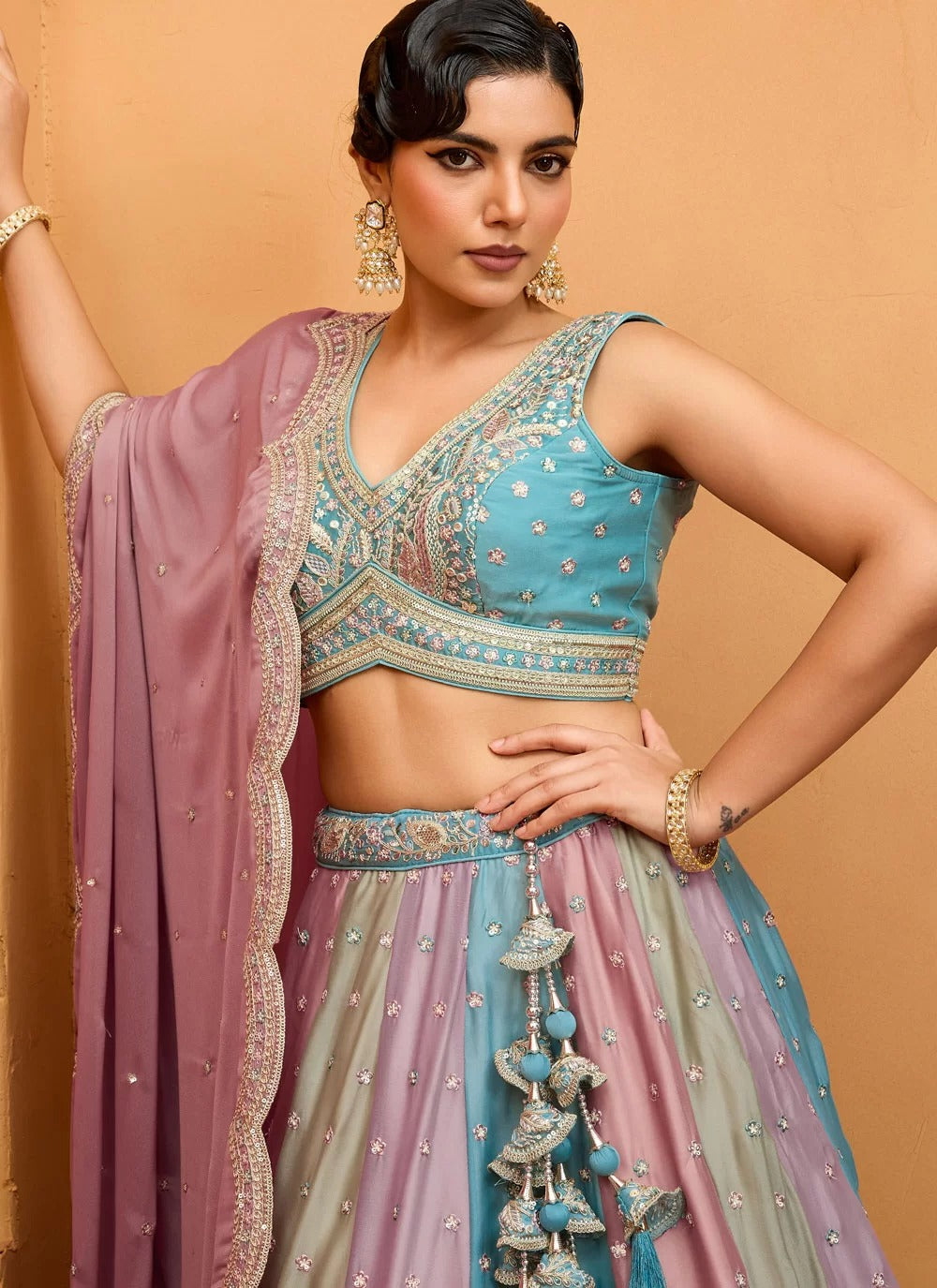 Multi Color Georgette Fancy Lehenga Choli – Heavy Embroidery