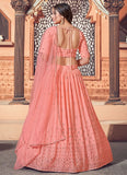 Peach Georgette Thread with Sequince Embroidered Wedding Lehenga Choli