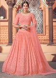 Peach Georgette Thread with Sequince Embroidered Wedding Lehenga Choli