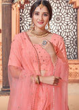 Peach Georgette Thread with Sequince Embroidered Wedding Lehenga Choli