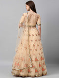 Peach Net Semi Stitched Coding and Sequins work Lehenga Choli