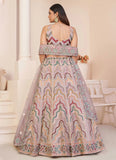 Peach Net Sequins And Stone Work Engagement Lehenga