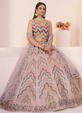 Peach Net Sequins And Stone Work Engagement Lehenga