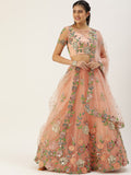 Peach Net Thread and Sequins Work Party Wear Lehenga