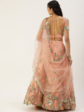 Peach Net Thread and Sequins Work Party Wear Lehenga