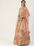 Peach Net Thread and Sequins Work Party Wear Lehenga