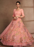 Peach Sequins Embroidered Organza and Net Lehenga Choli